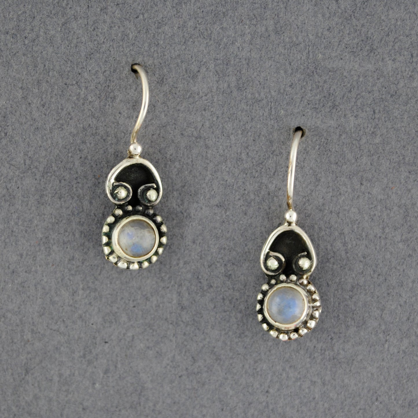 Sterling Silver Moonstone Antiqued Drop Earrings
