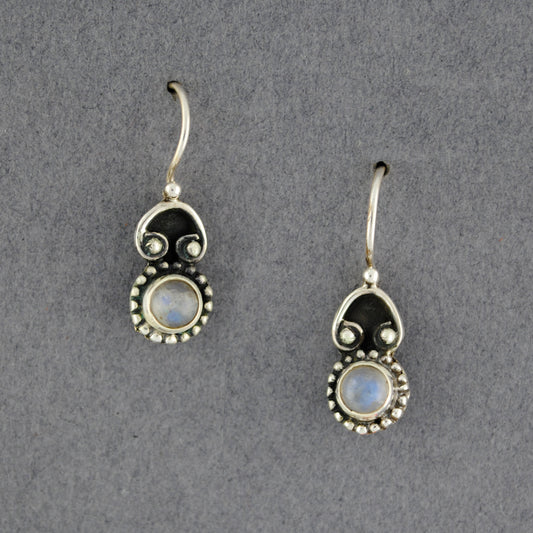 Sterling Silver Moonstone Antiqued Drop Earrings