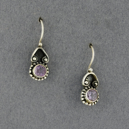 Sterling Silver Amethyst Antiqued Drop Earrings