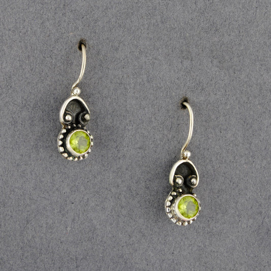 Sterling Silver Peridot Antiqued Drop Earrings