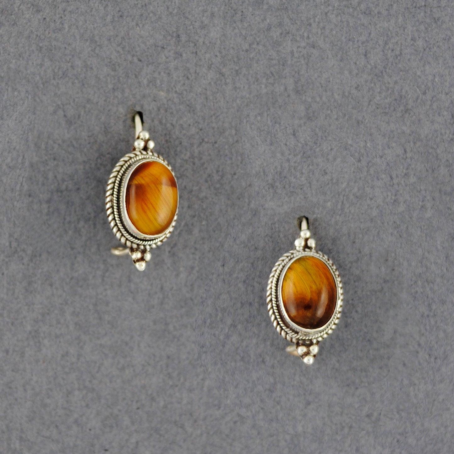 Sterling Silver Tiger Eye Oval Earrings