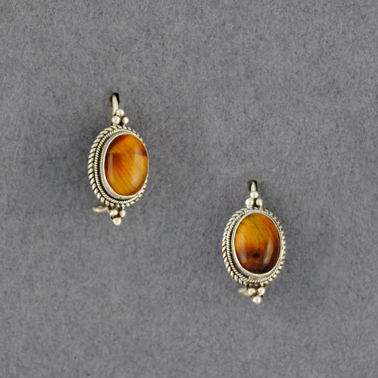 Sterling Silver Tiger Eye Oval Earrings