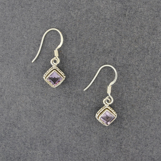 Sterling Silver Amethyst Diamond Earrings
