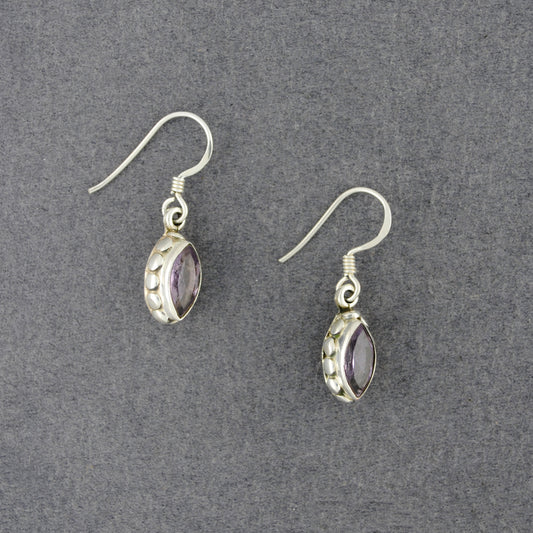 Sterling Silver Amethyst Dotted Marquise Earrings