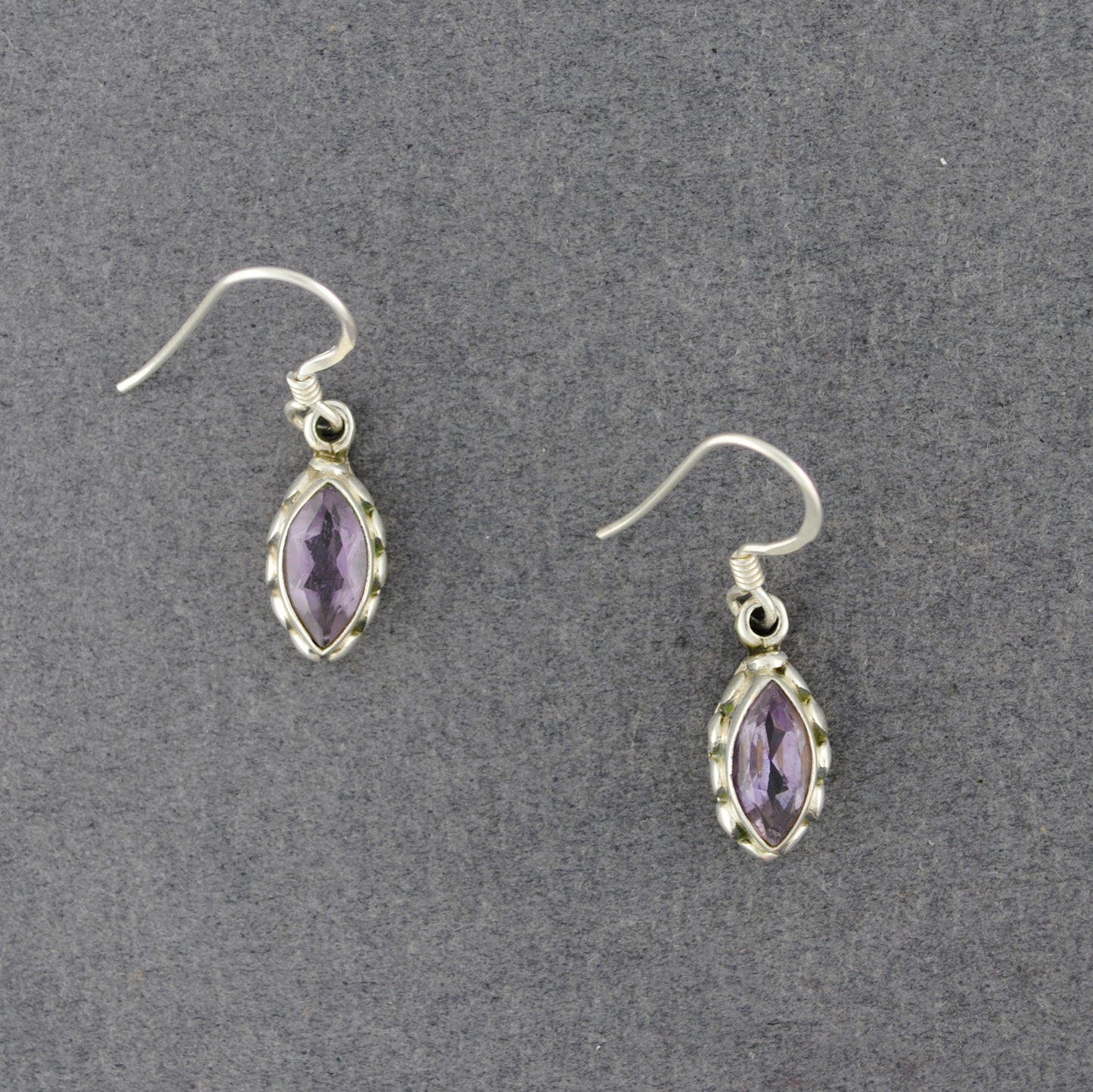 Sterling Silver Amethyst Dotted Marquise Earrings