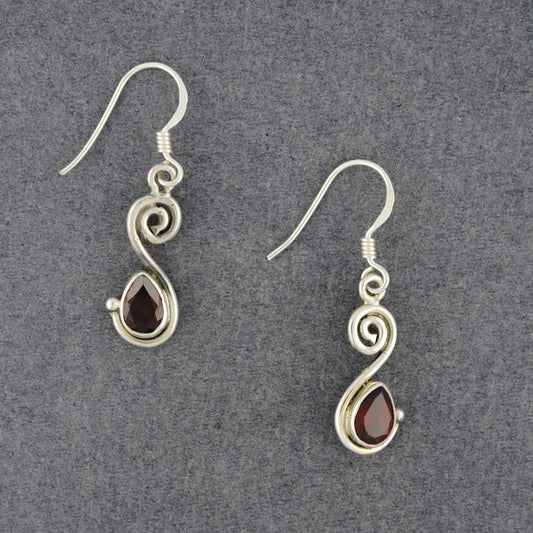 Sterling Silver Garnet Teardrop Spiral Earrings
