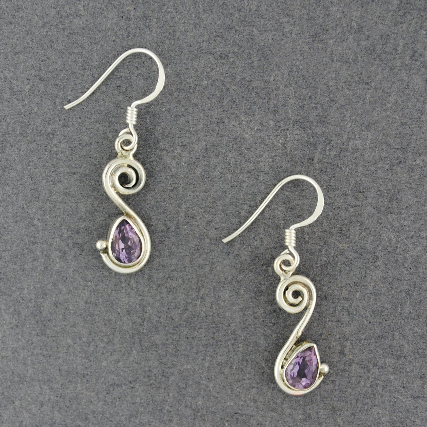 Sterling Silver Amethyst Teardrop Spiral Earrings