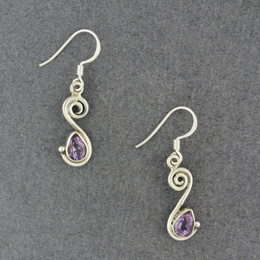 Sterling Silver Amethyst Teardrop Spiral Earrings