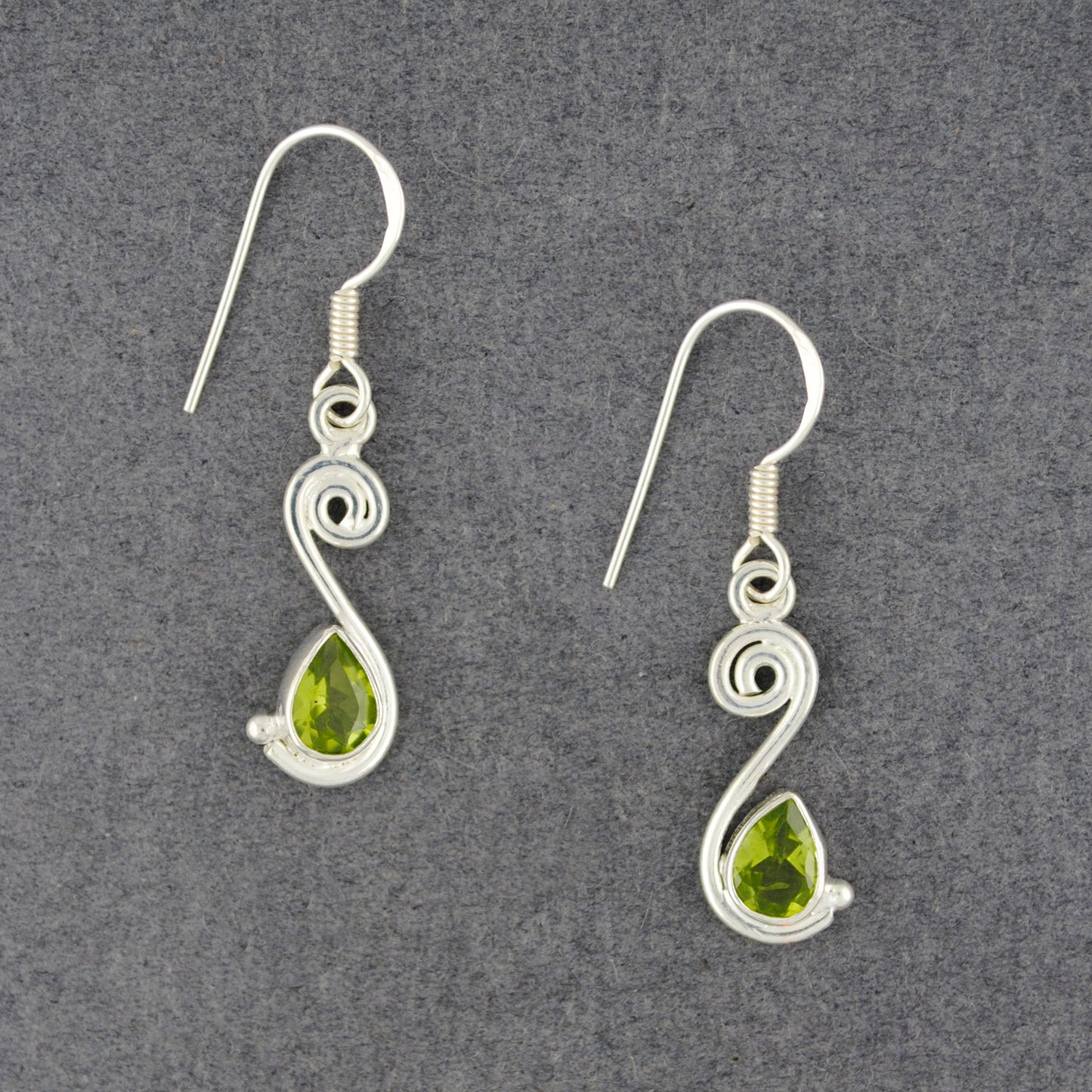 Sterling Silver Peridot Teardrop Spiral Earrings