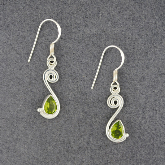 Sterling Silver Peridot Teardrop Spiral Earrings