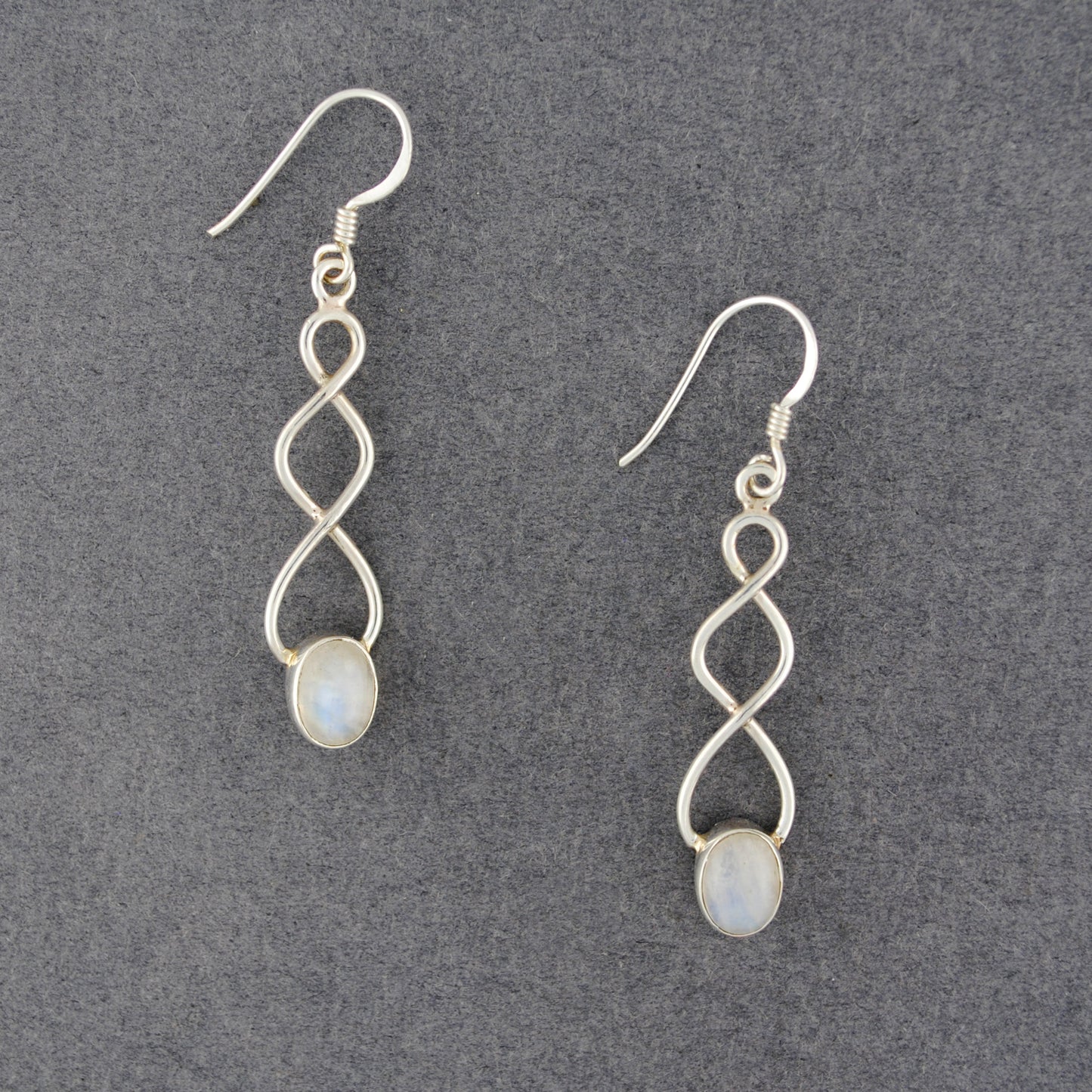 Sterling Silver Moonstone Long Wave Earrings