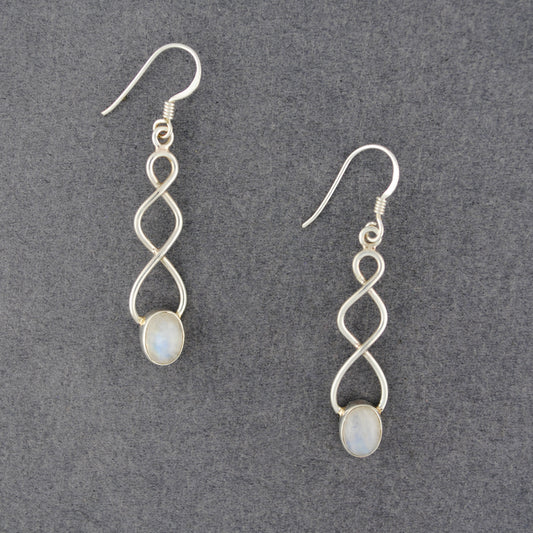 Sterling Silver Moonstone Long Wave Earrings