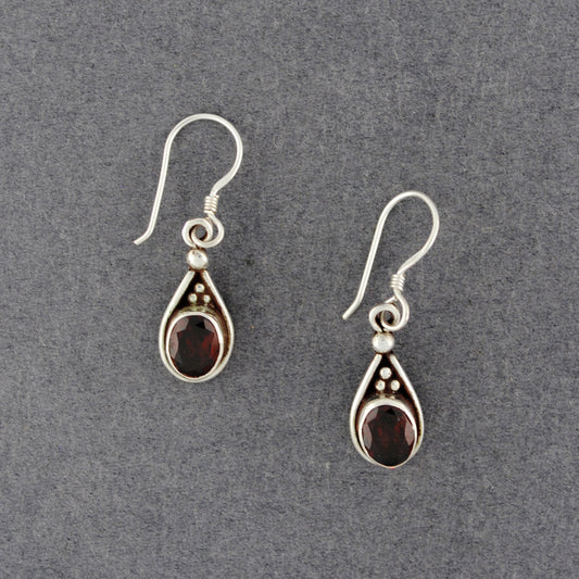 Sterling Silver Garnet Teardrop Earrings