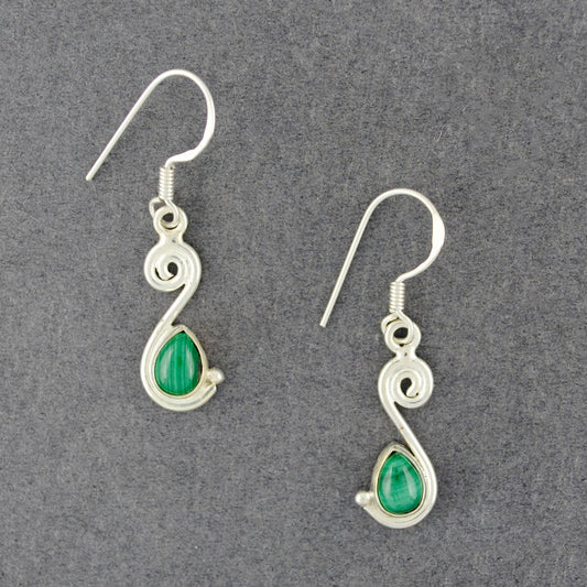 Sterling Silver Malachite Teardrop Spiral Earrings