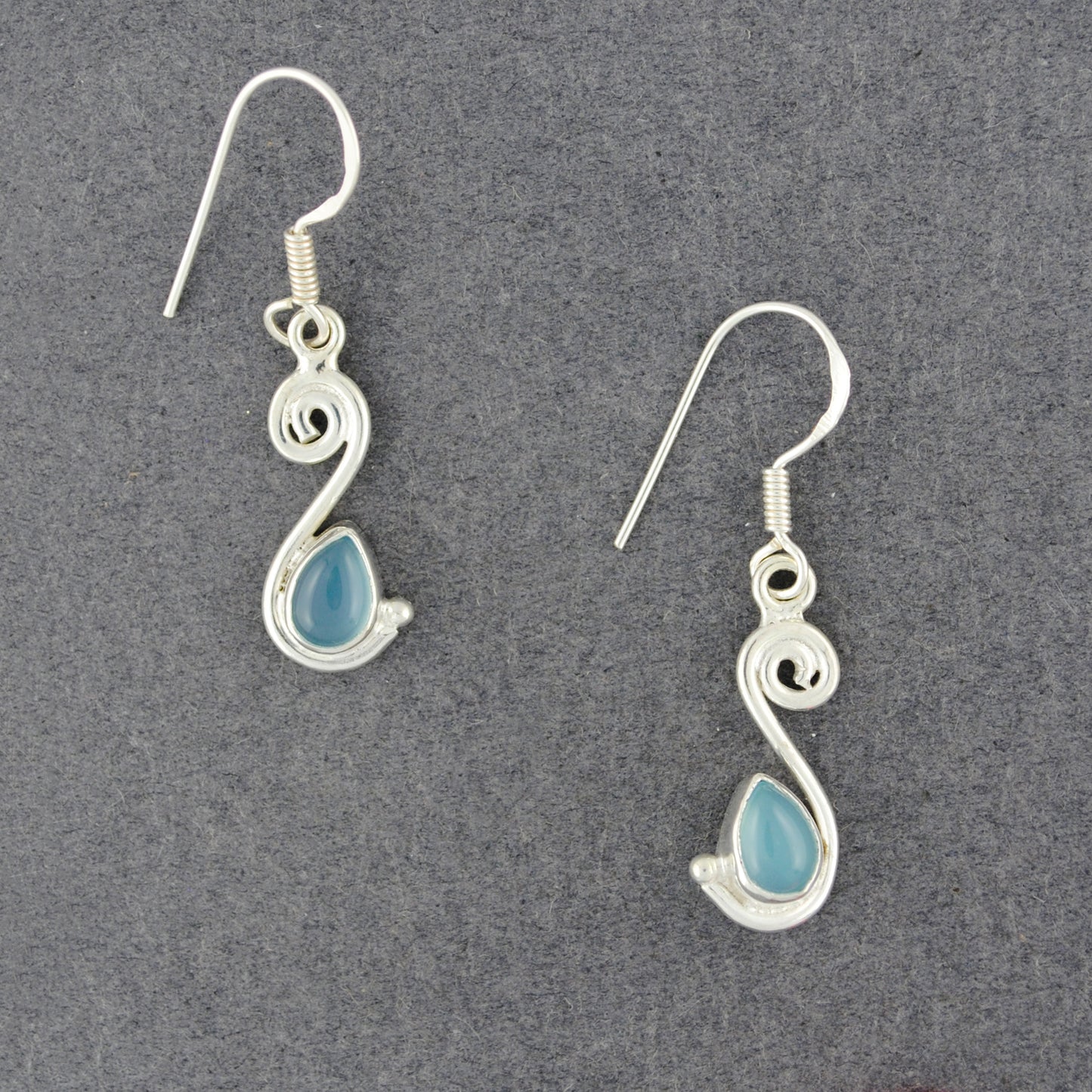 Sterling Silver Chalcedony Teardrop Spiral Earrings