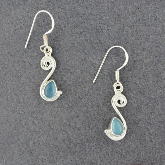 Sterling Silver Chalcedony Teardrop Spiral Earrings