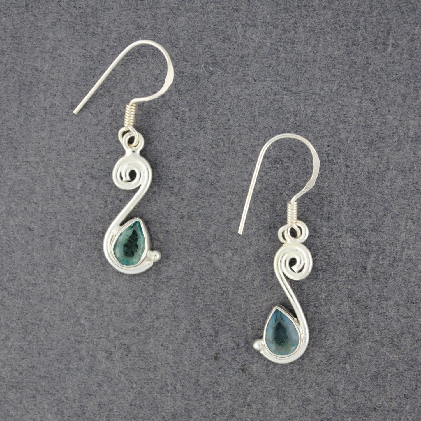 Sterling Silver Blue Topaz Teardrop Spiral Earrings