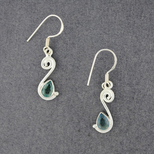 Sterling Silver Blue Topaz Teardrop Spiral Earrings