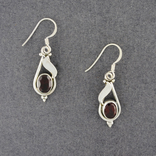 Sterling Silver Garnet Drop Earrings