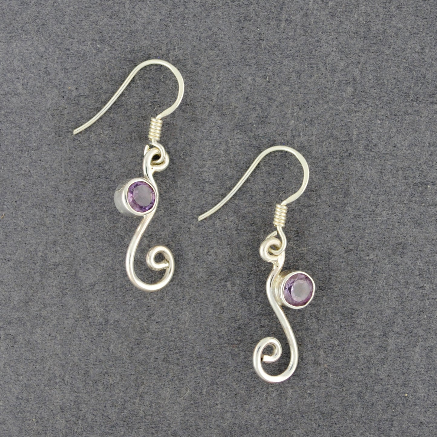 Sterling Silver Amethyst Swirl Earrings