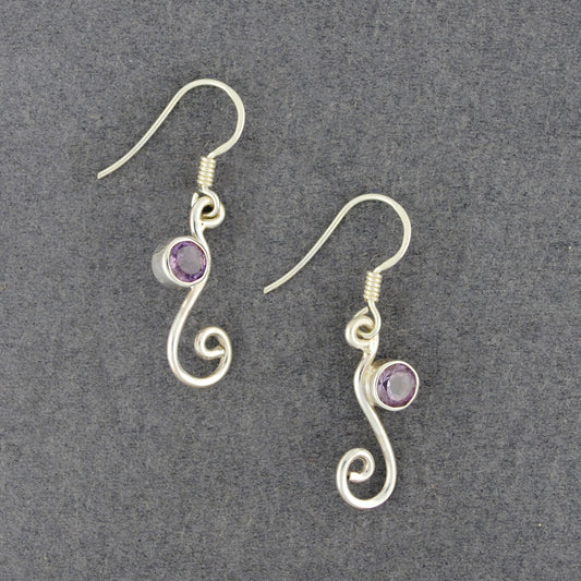 Sterling Silver Amethyst Swirl Earrings