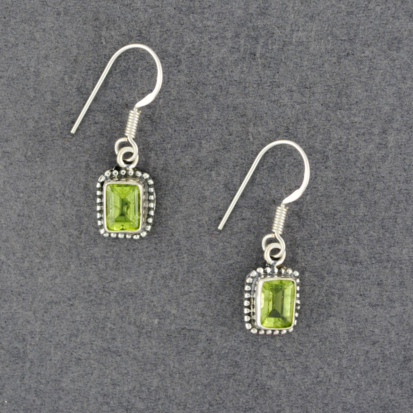 Sterling Silver Peridot Rectangle Earrings