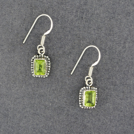 Sterling Silver Peridot Rectangle Earrings