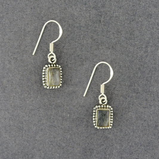 Sterling Silver Labradorite Retangle Earrings