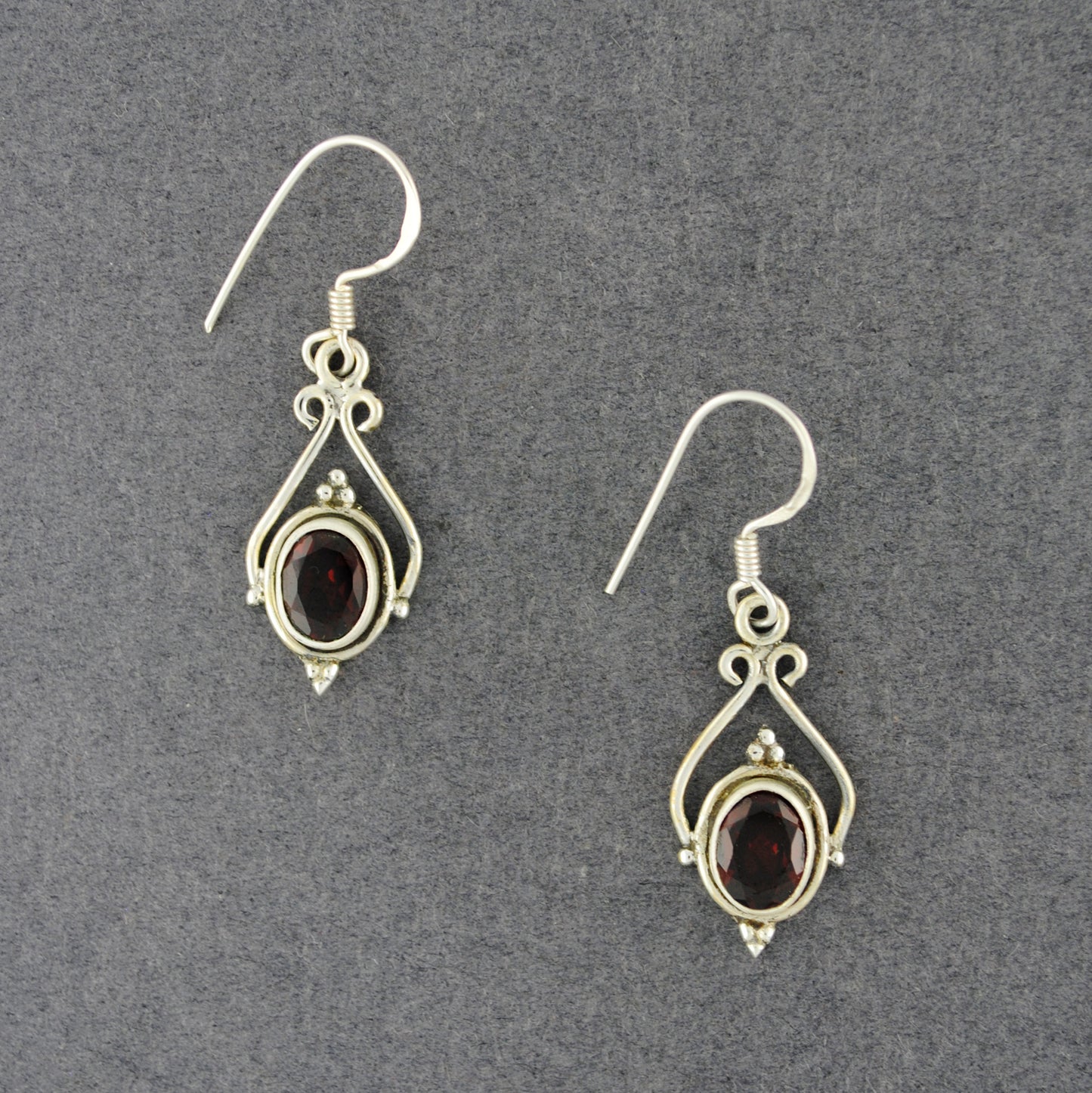Sterling Silver Garnet Oval Drop Earrings