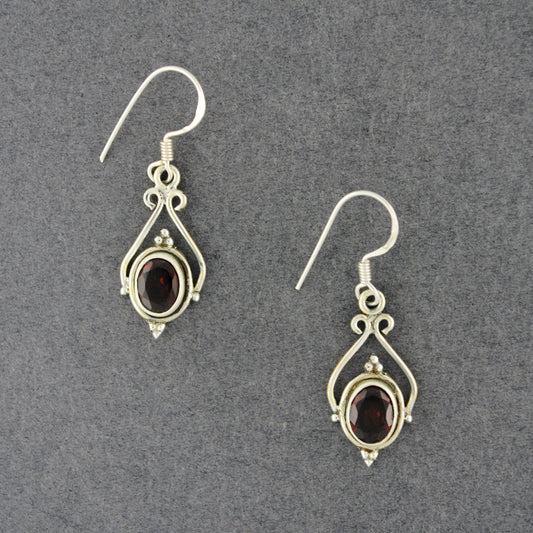 Sterling Silver Garnet Oval Drop Earrings