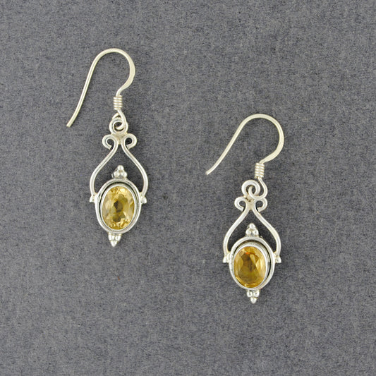 Sterling Silver Citrine Oval Drop Earrings