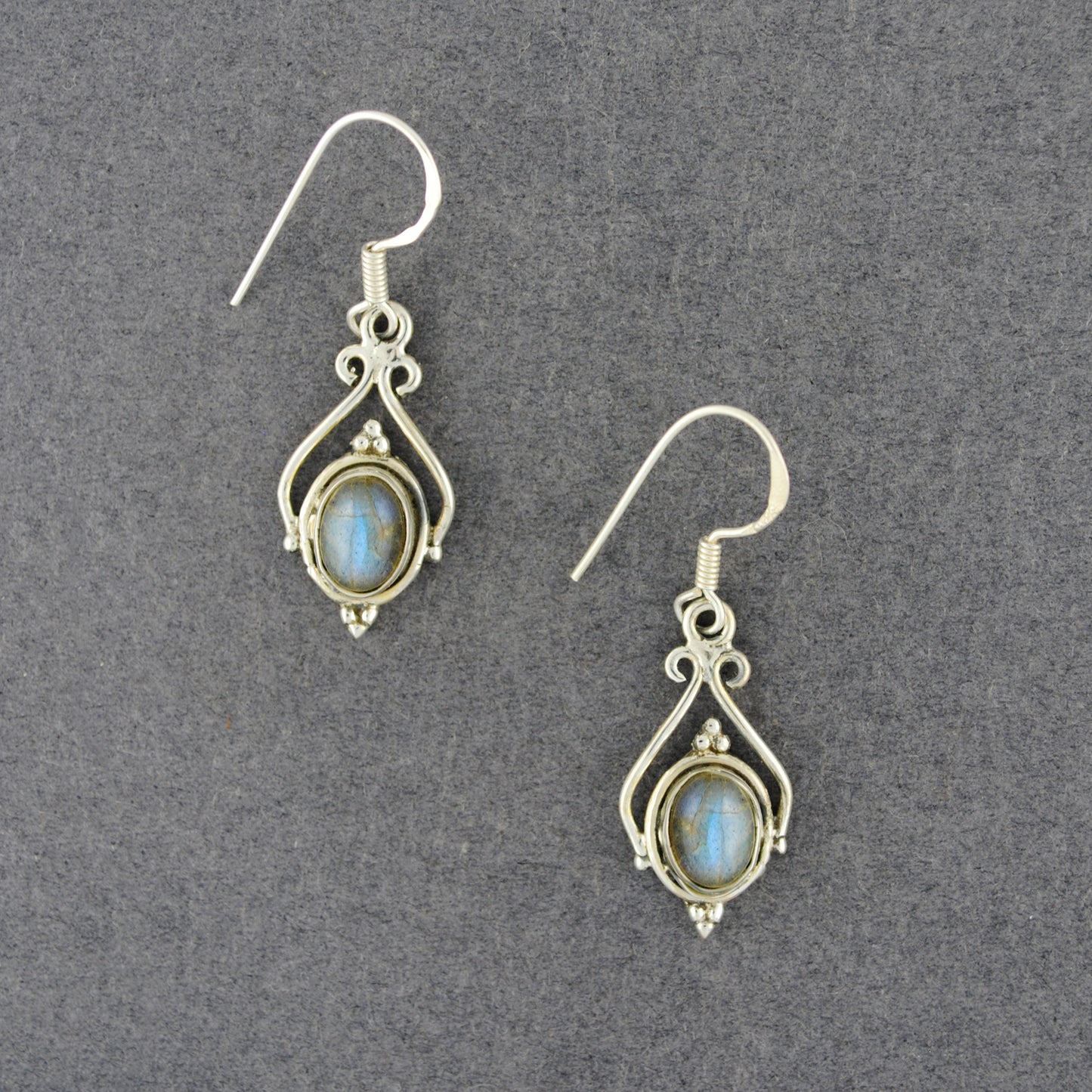 Sterling Silver Labradorite Oval Drop Earrings
