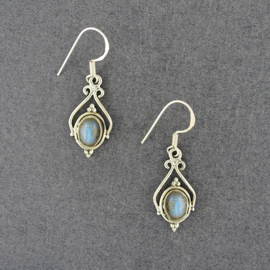 Sterling Silver Labradorite Oval Drop Earrings