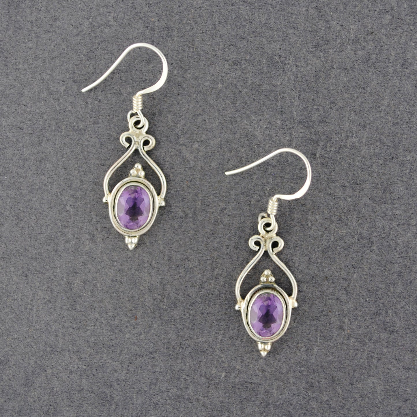 Sterling Silver Amethyst Oval Drop Earrings