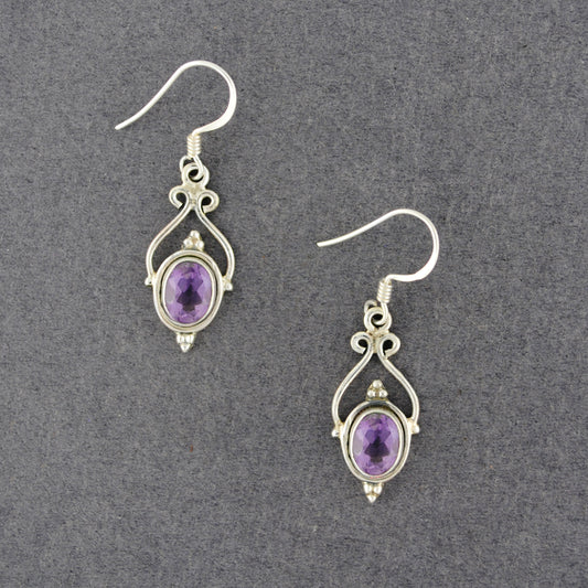 Sterling Silver Amethyst Oval Drop Earrings
