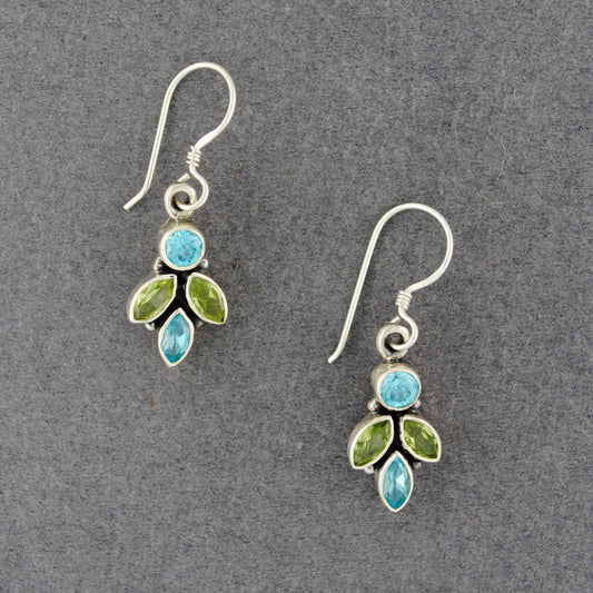 Sterling Silver Peridot & Blue Topaz Leaf Earrings