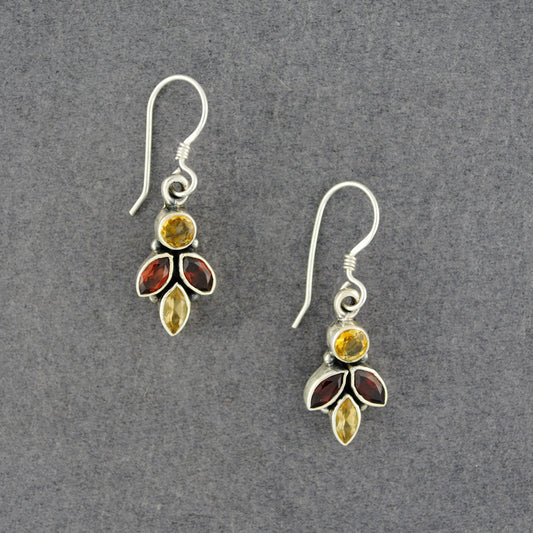 Sterling Silver Citrine & Garnet Leaf Earrings