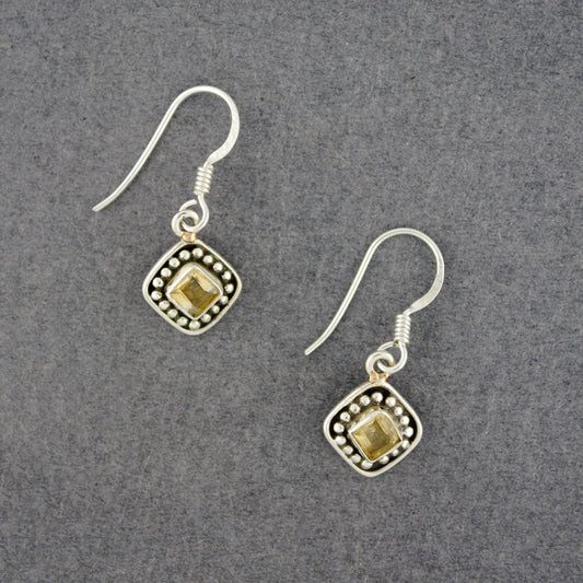 Sterling Silver Citrine Dotted Diamond Earrings