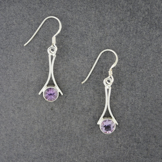 Sterling Silver Amethyst Curved Lines Earrings