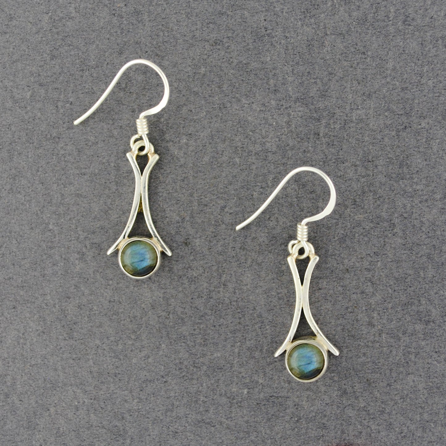 Sterling Silver Labradorite Curved Lines Earrings