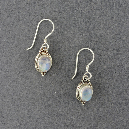 Sterling Silver Moonstone Oval Dangle Earrings