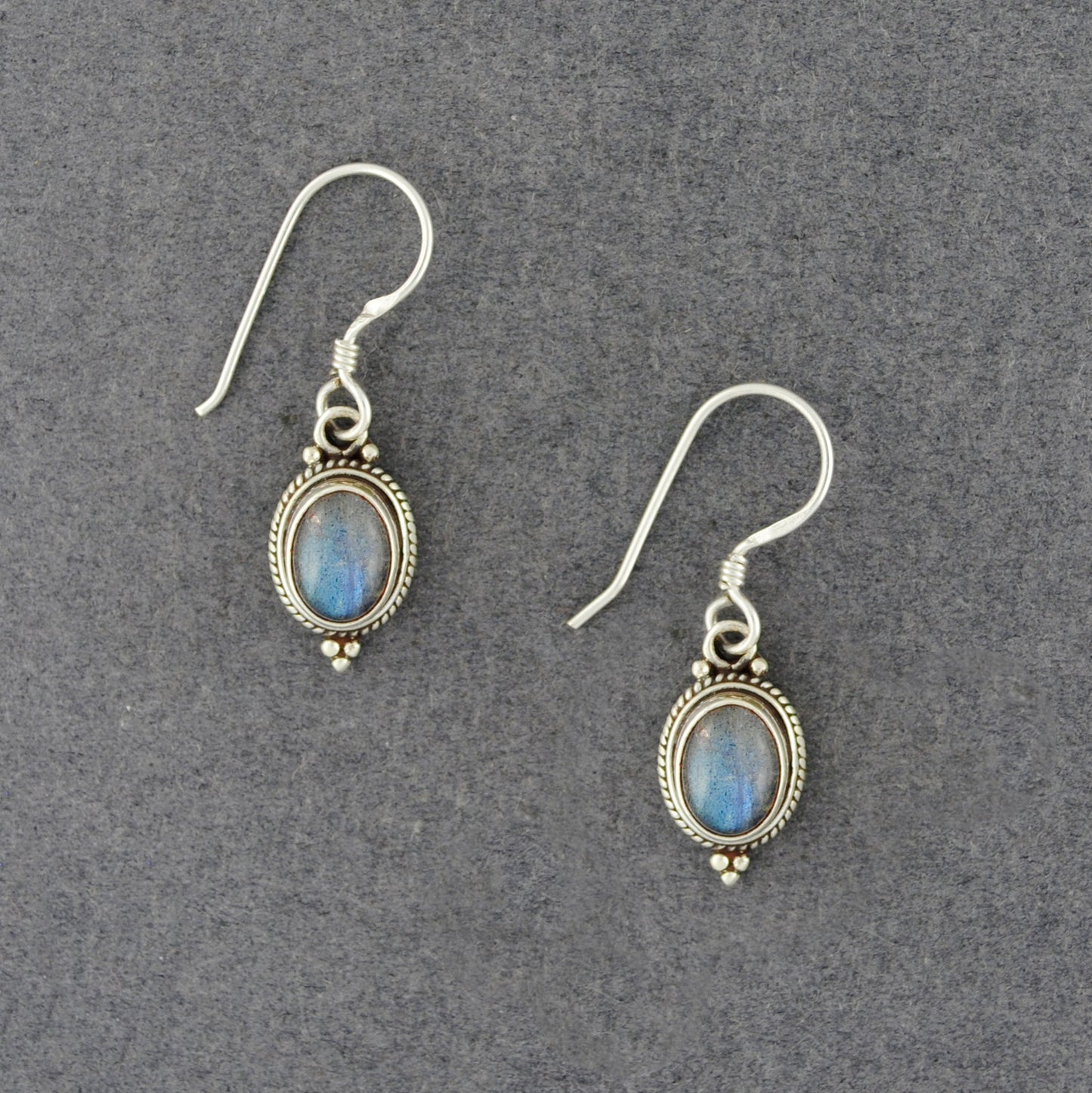 Sterling Silver Labradorite Oval Dangle Earrings