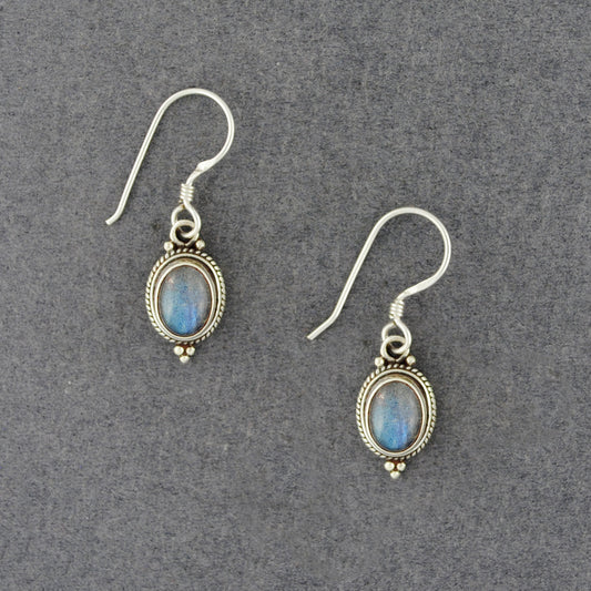 Sterling Silver Labradorite Oval Dangle Earrings