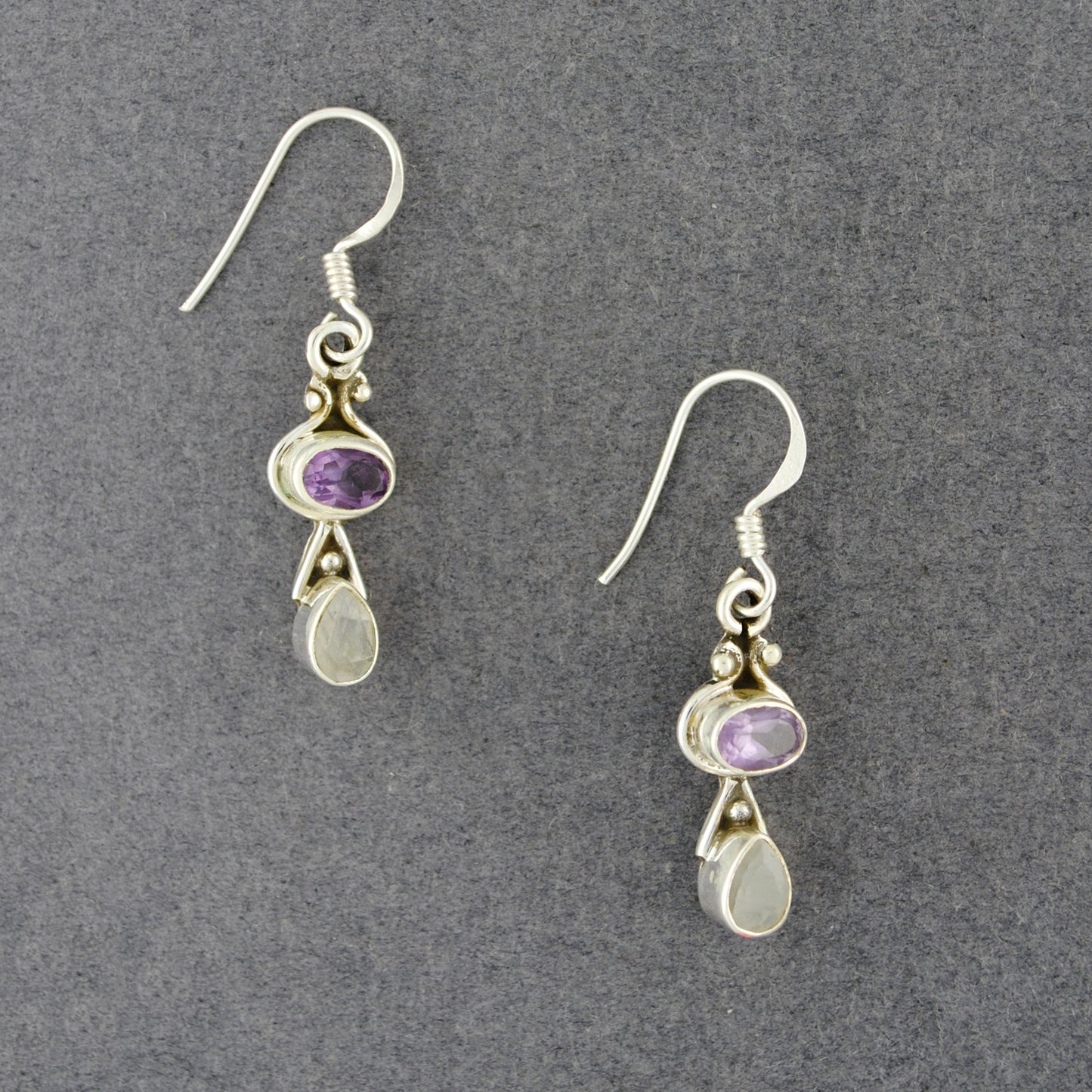 Sterling Silver Amethyst & Moonstone Dangle Earrings