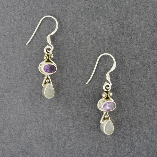 Sterling Silver Amethyst & Moonstone Dangle Earrings
