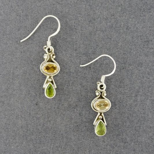 Sterling Silver Citrine & Peridot Dangle Earrings