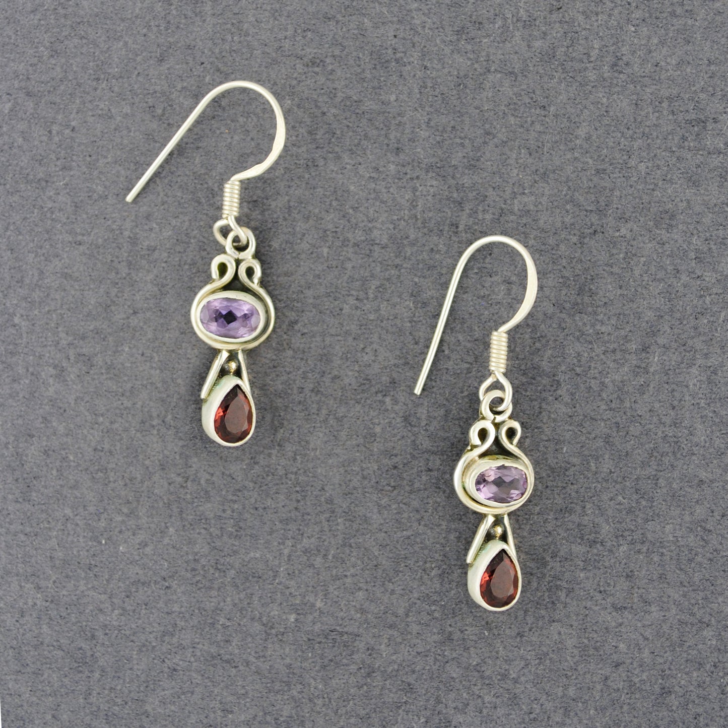 Sterling Silver Amethyst & Garnet Dangle Earrings