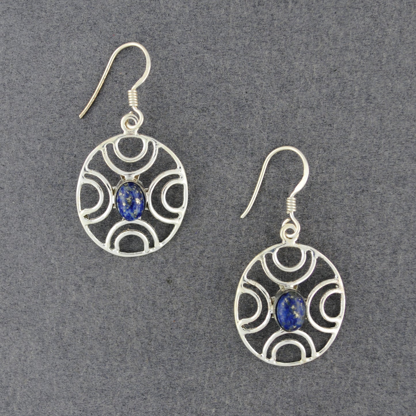 Sterling Silver Lapis Detailed Circle Earrings