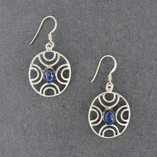 Sterling Silver Lapis Detailed Circle Earrings