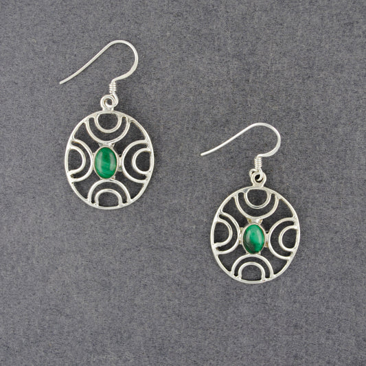 Sterling Silver Malachite Detailed Circle Earrings